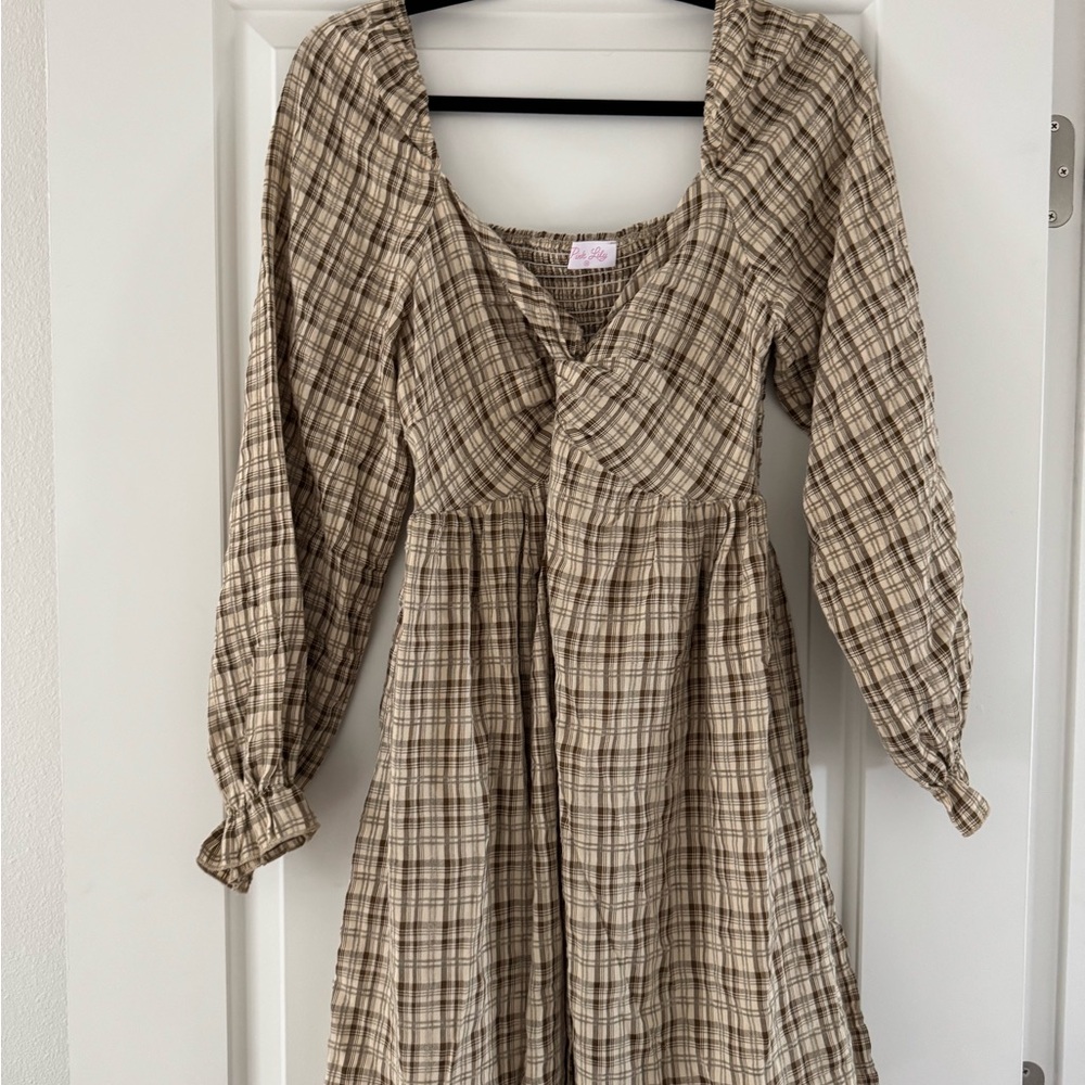 Pink Lily Plaid Long Sleeve Dress